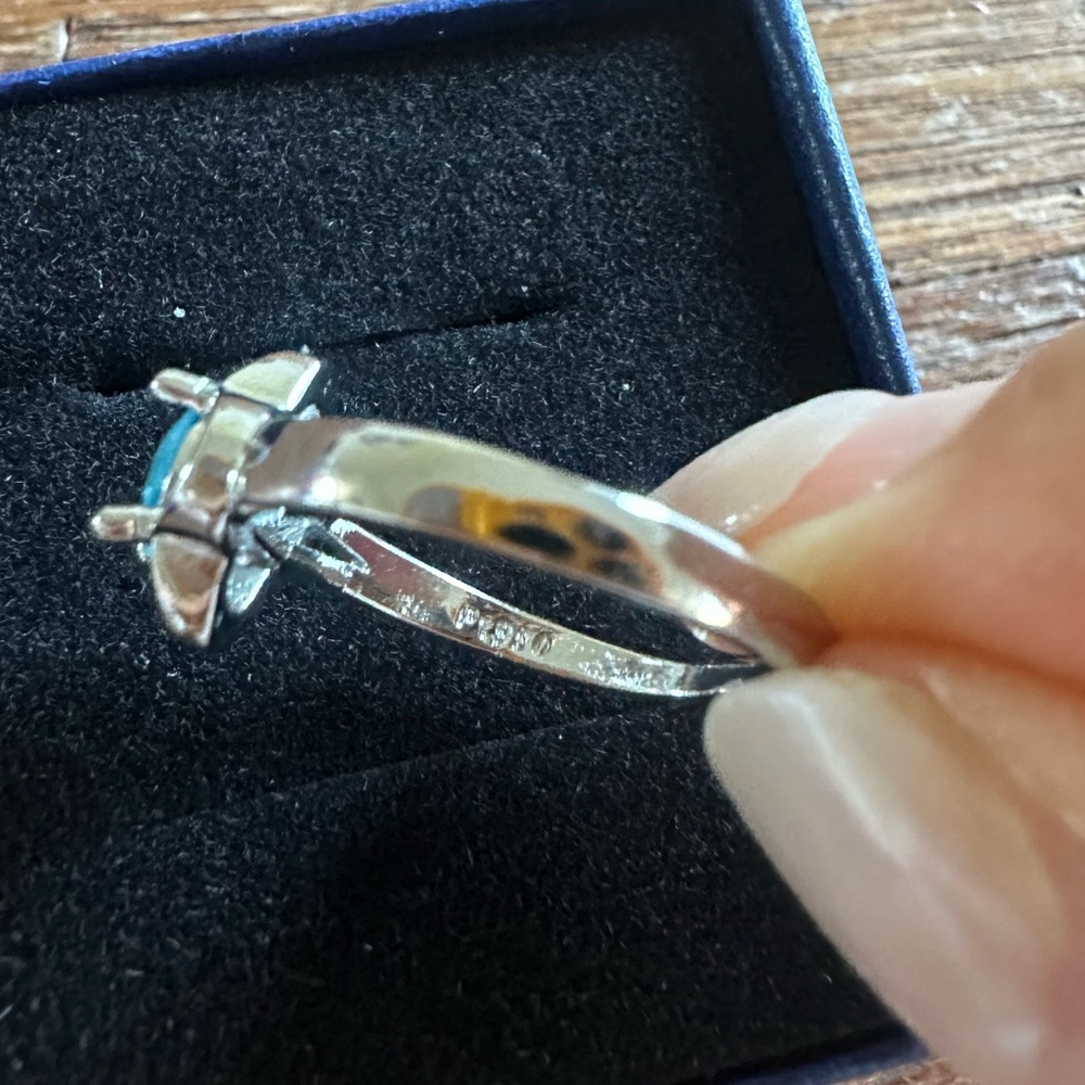 Blue Moissanite Ring Silver Tone Solitaire Ring Elegant Minimalist Gift - Picture 6 of 6